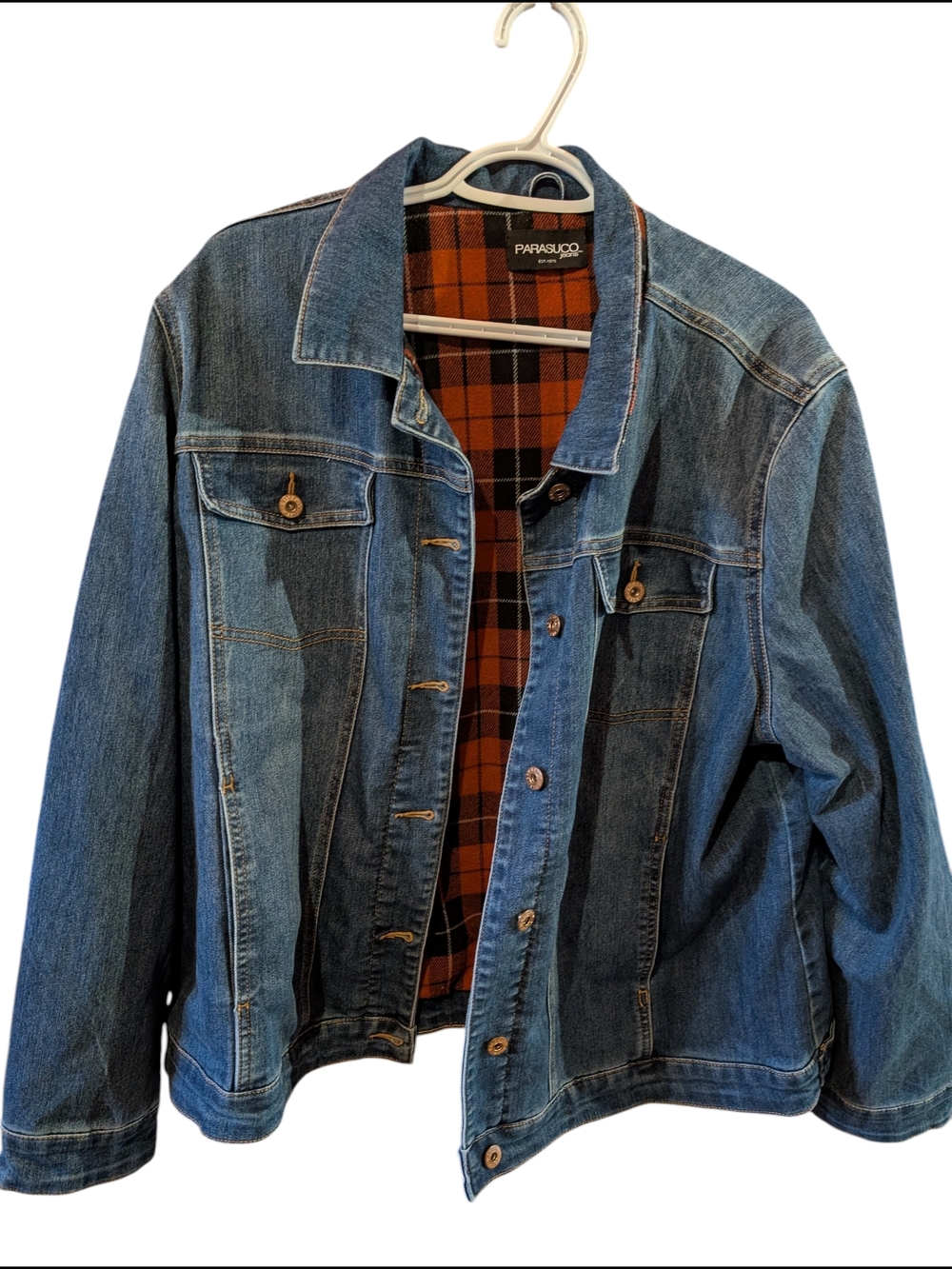 Parasuco Women’s Blue Denim Oversize Jacket with Plaid Lining